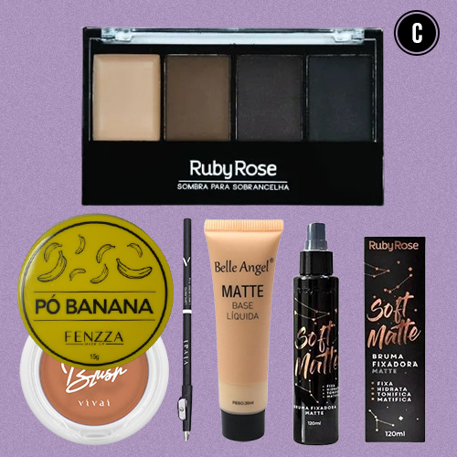 Kit de Maquiagem Completo com 6 produtos + Brinde: Máscara Facial Peel Off Redutora de Poros